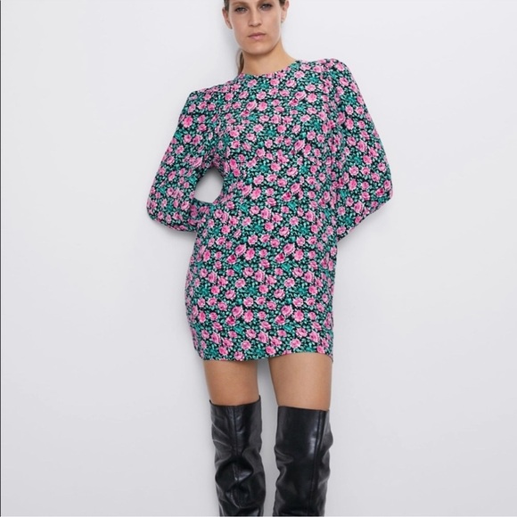Zara Floral High Neck Mini Dress - Picture 1 of 11
